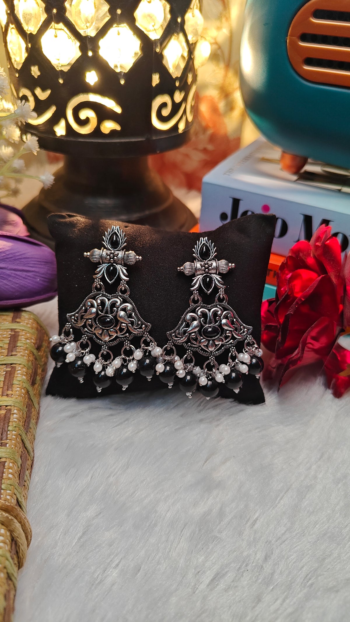 Noir Royale Oxidised Peacock Dome Earrings