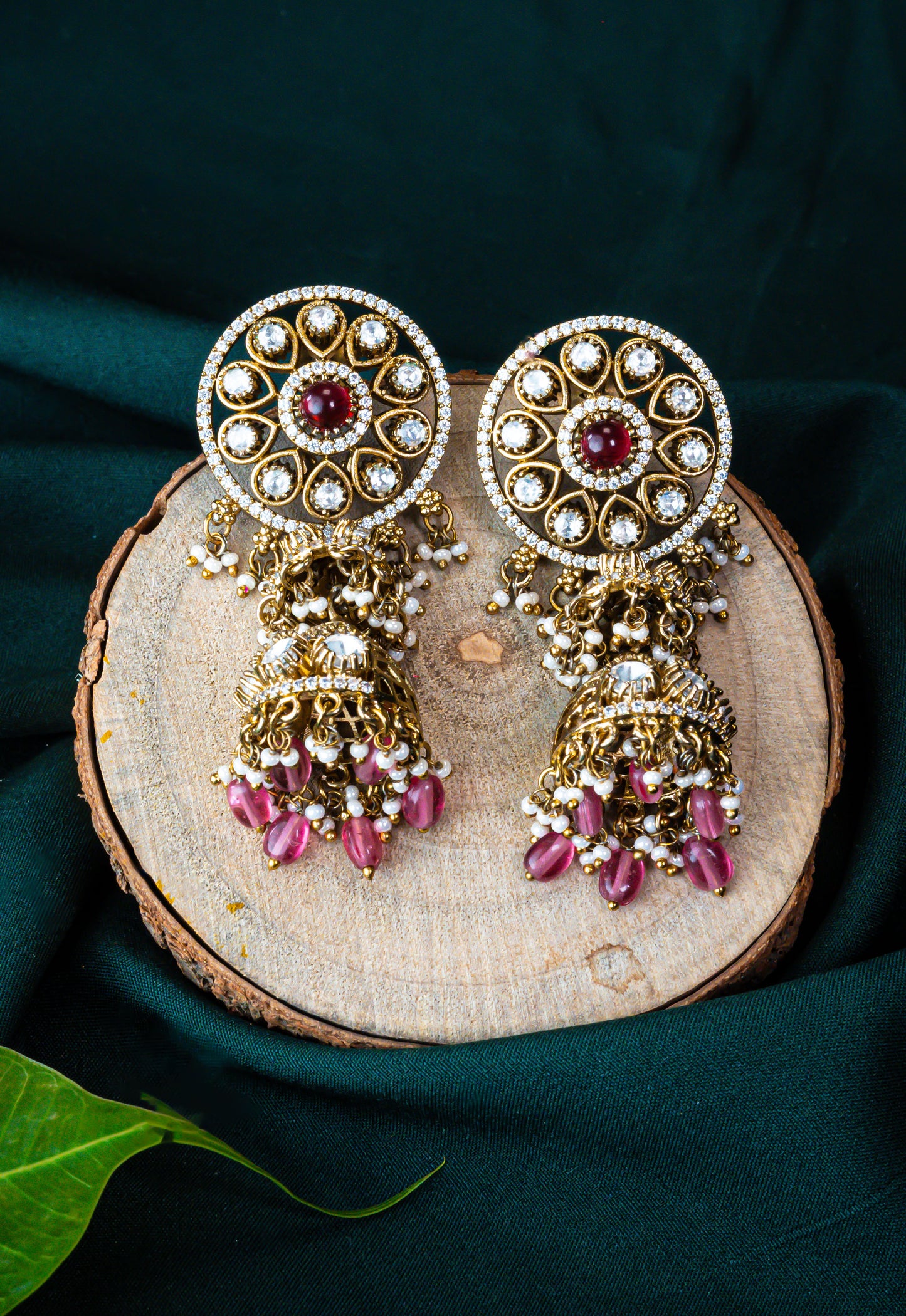 Ruby Glow Kundan Jhumkis
