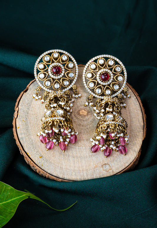 Ruby Glow Kundan Jhumkis