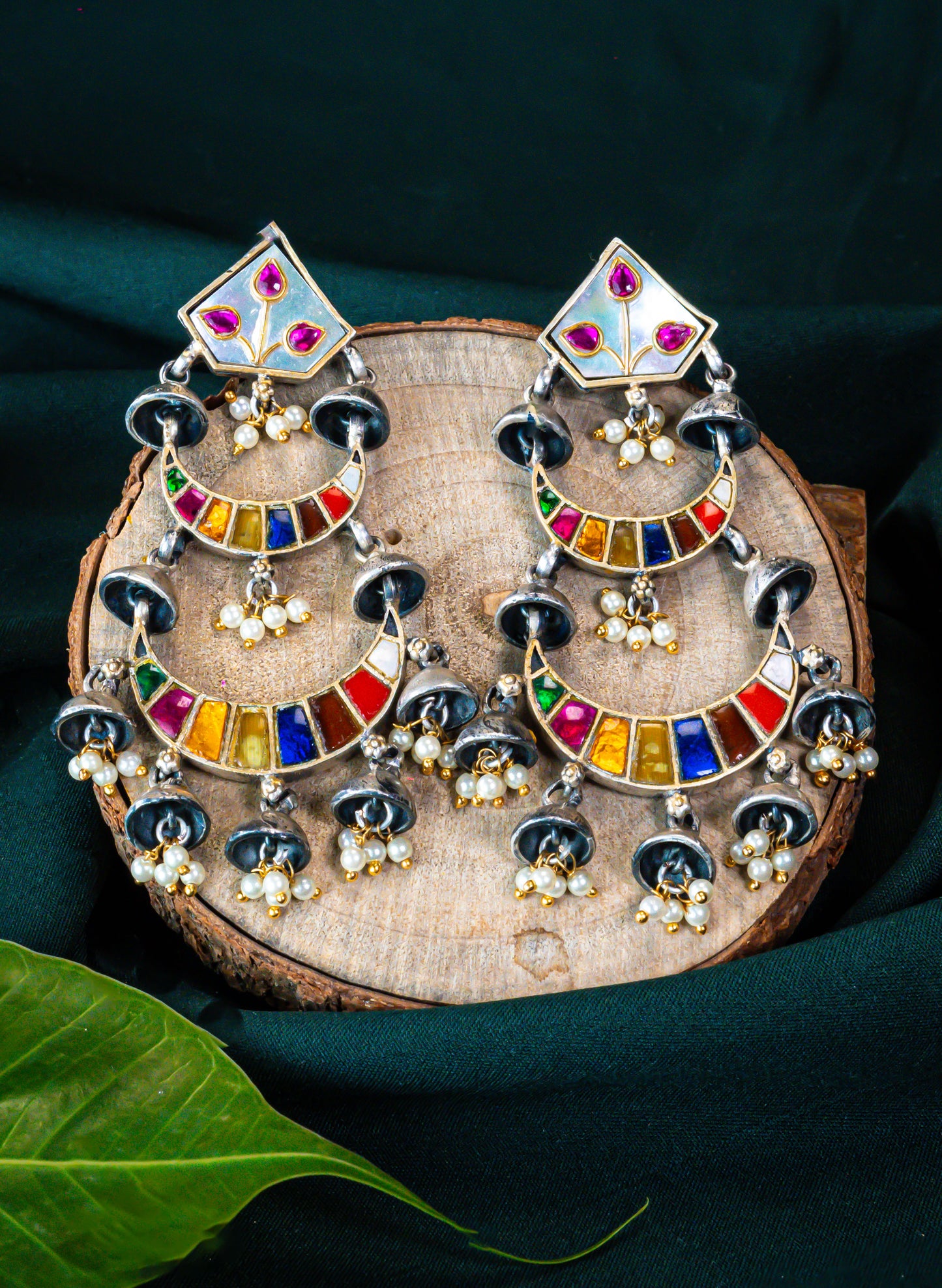 Silver MOP Meenakari Blossoms