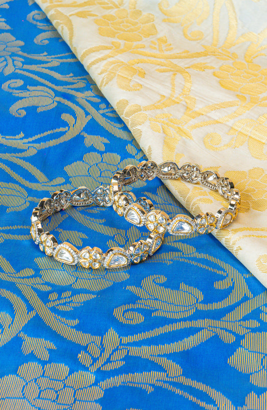Rhodium Kundan Sparkle Bangles