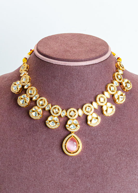 Regal Pink CZ Kundan Necklace