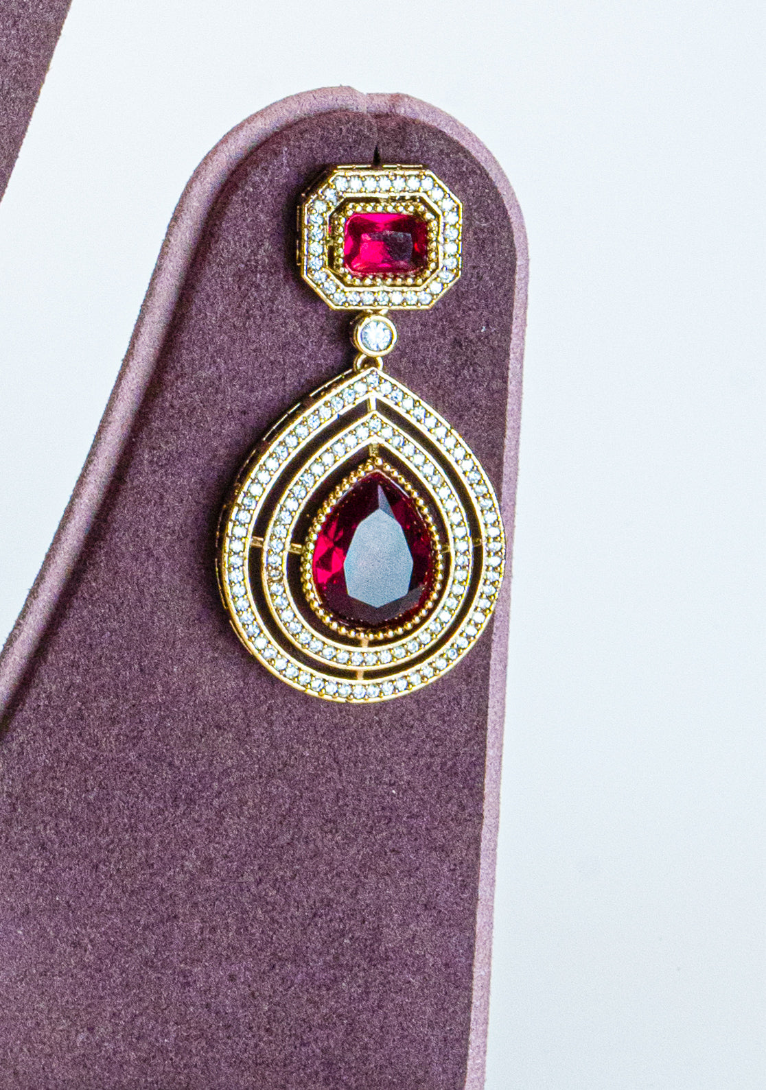 Antique Red CZ Three Line Necklace