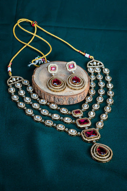 Antique Red CZ Three Line Necklace