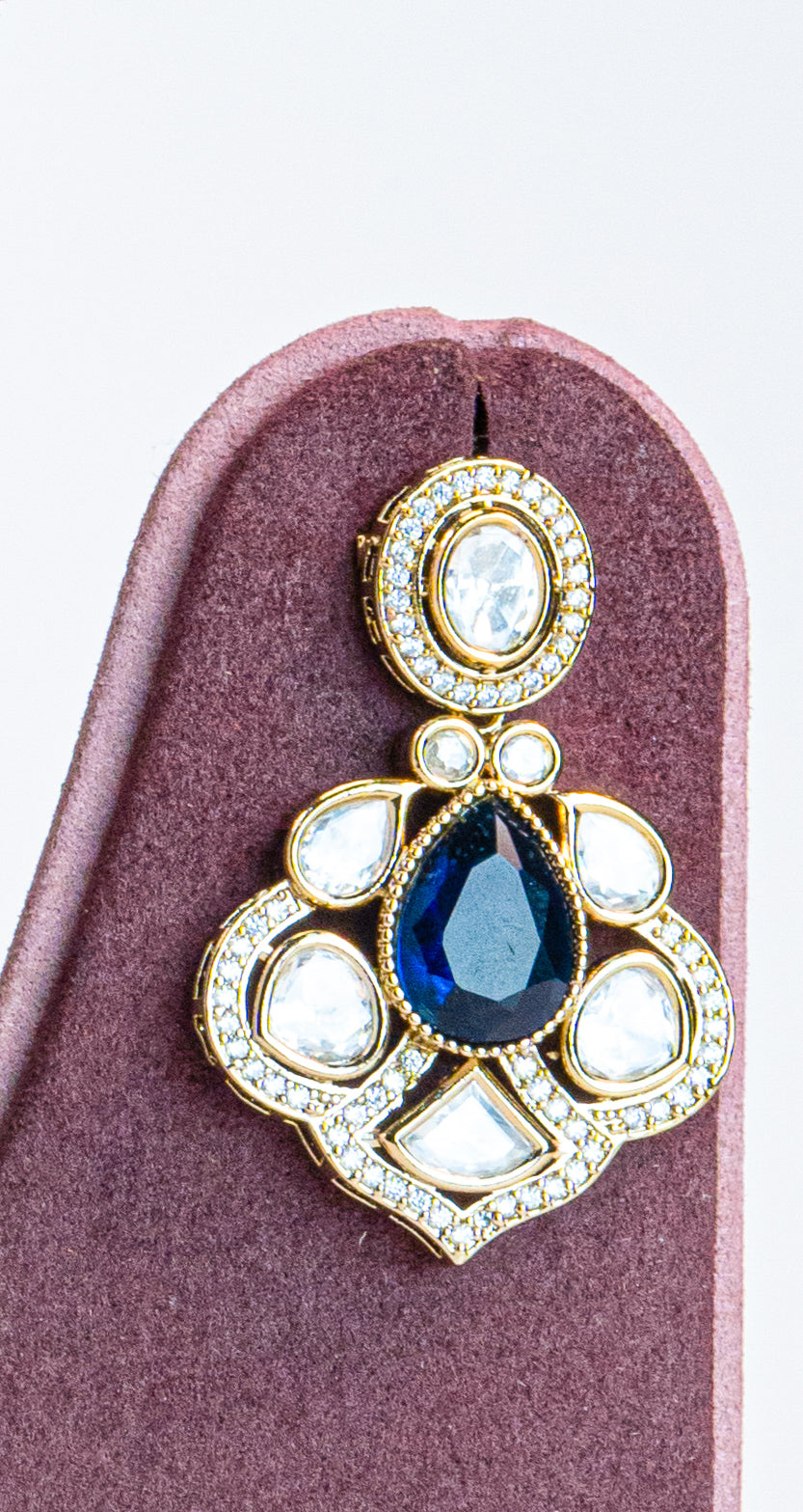 Blue CZ Gold Plated Kundan Necklace