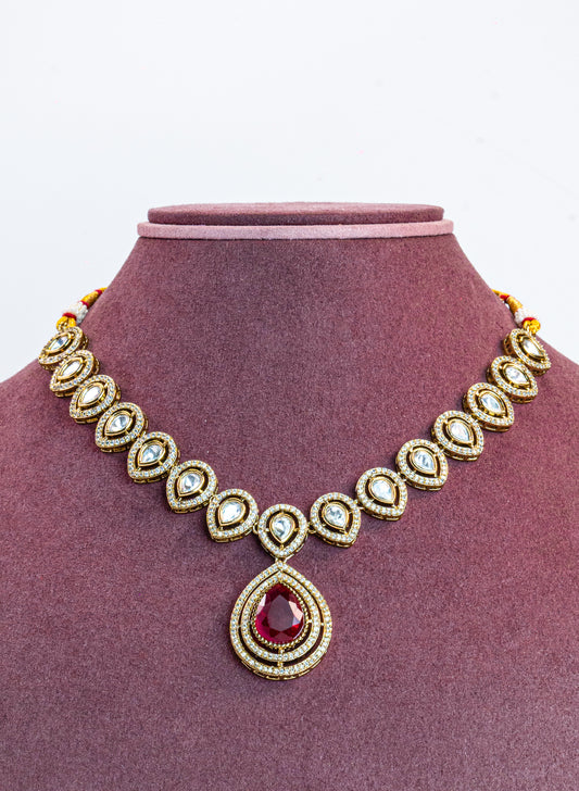 Antique Red Teardrop Kundan Necklace