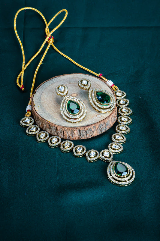 Mint Green Teardrop Kundan Necklace