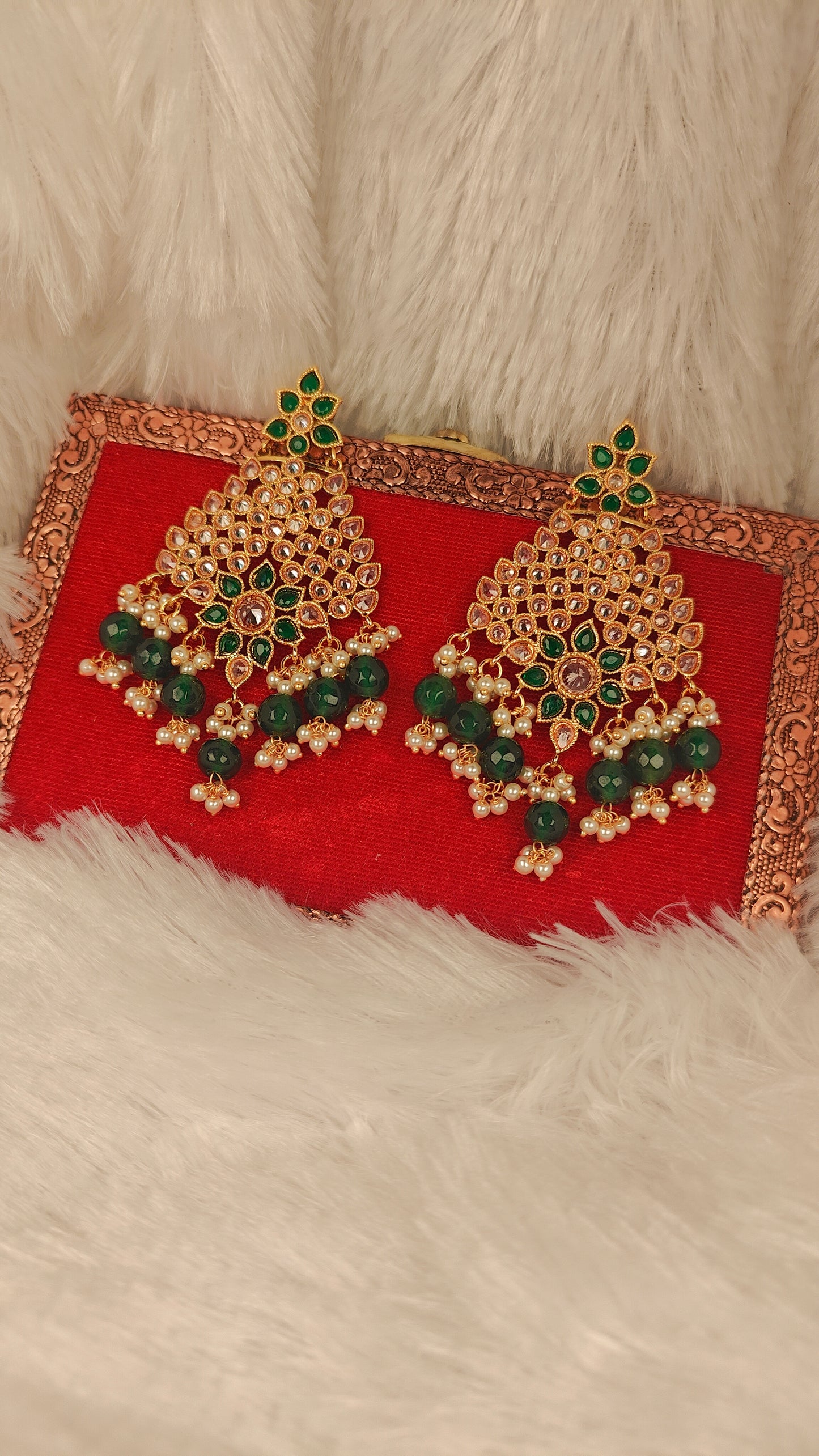 Emerald Green Kundan Statement Earrings