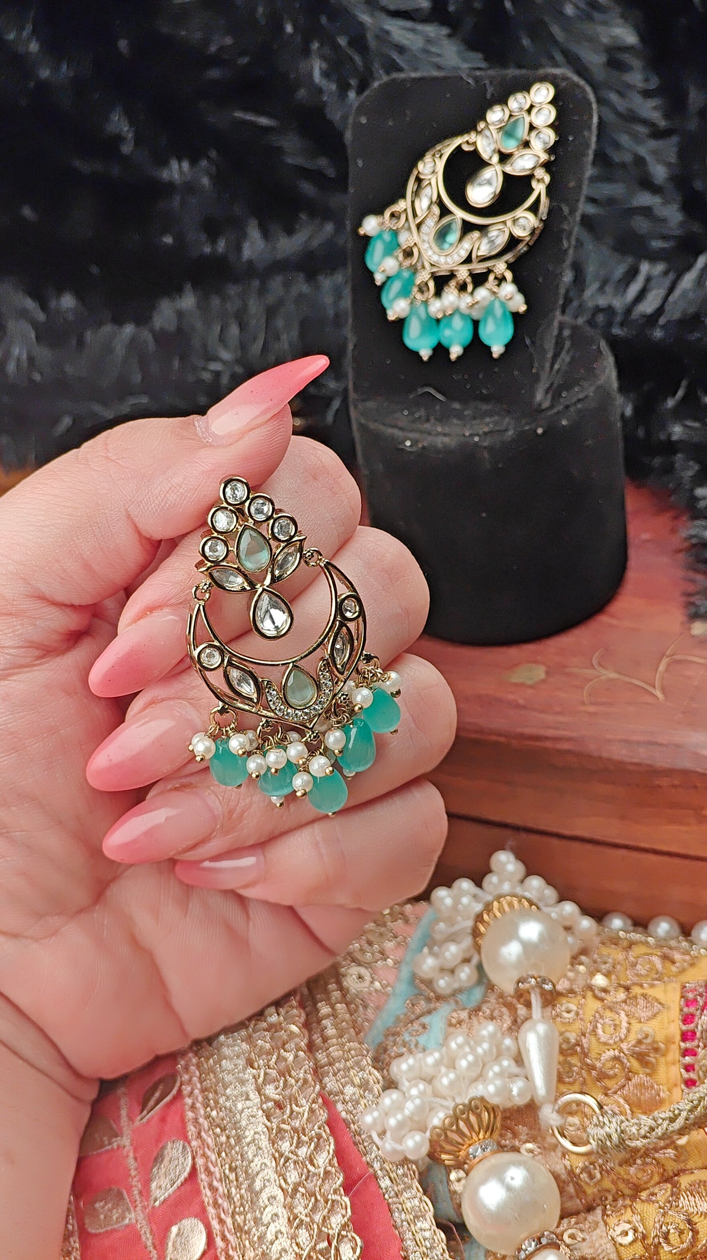 Emerald Teardrop Kundan Chandbali Earrings