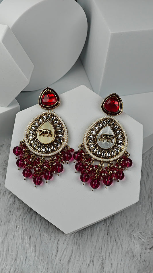Regal Leopard Motif Kundan Earrings