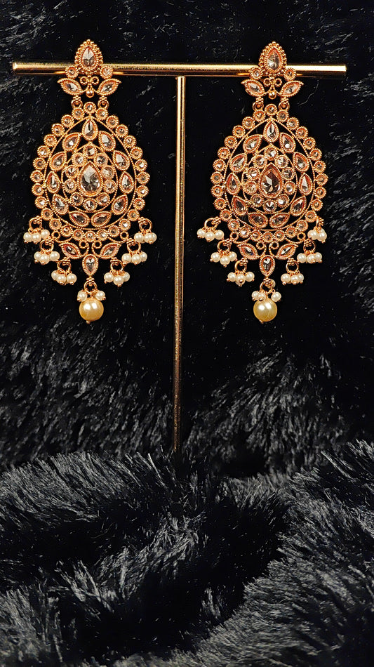 Kundan Chandbali Earrings with Yellow Pearl Drops