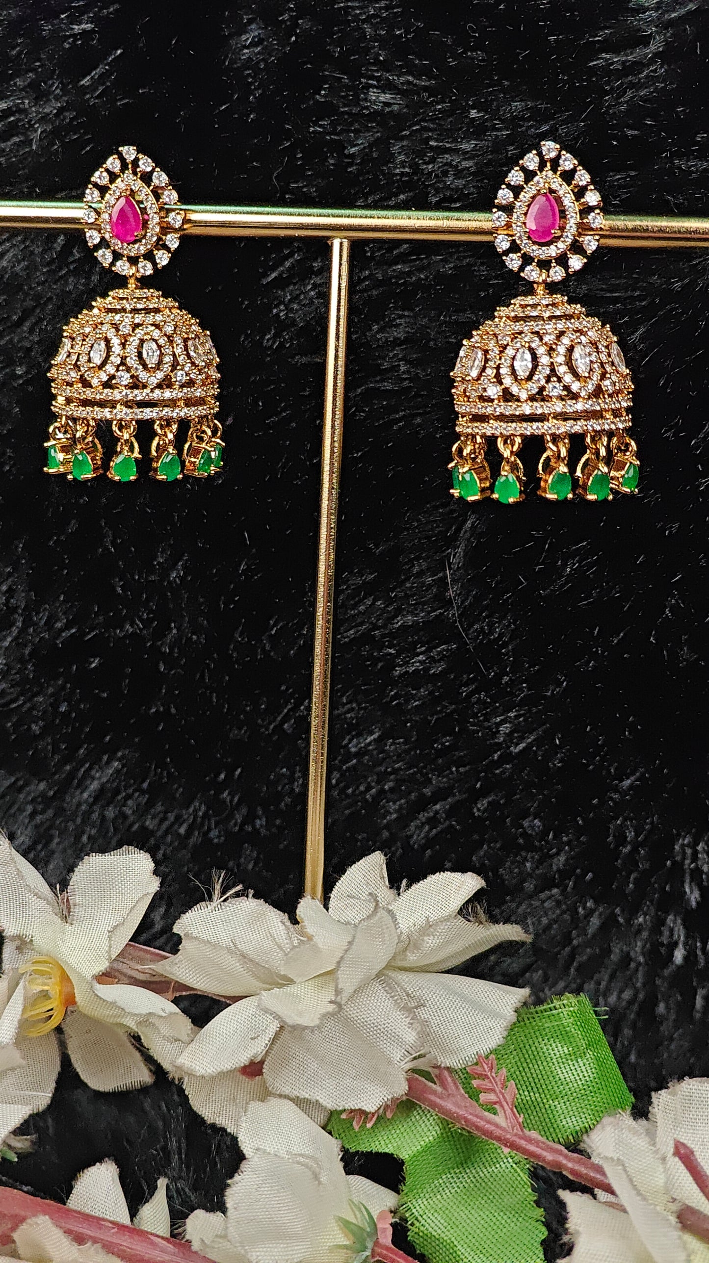 Royal Kundan Jhumka Earrings with Ruby & Emerald Beads