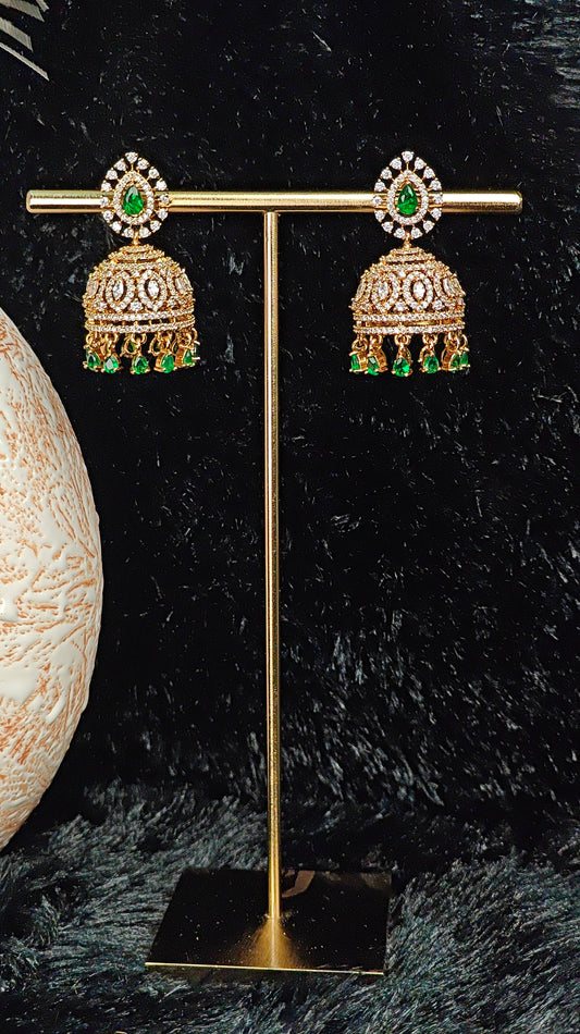 Royal Green Stone Kundan Jhumka Earrings