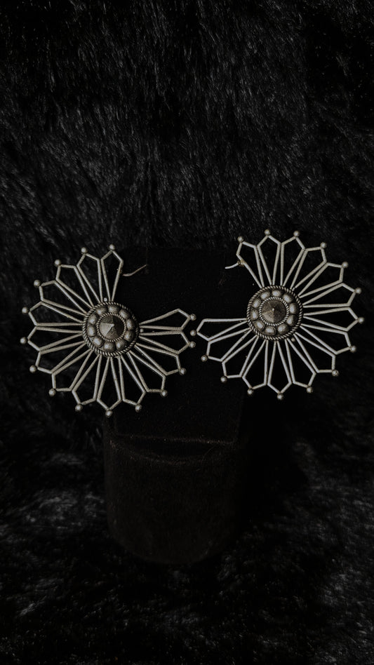 Oxidized Silver Sunburst Earrings