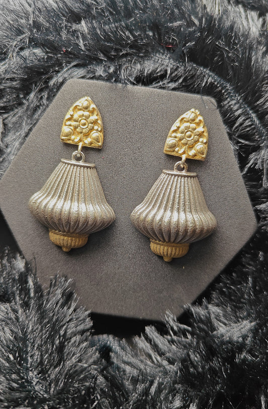 Antique Dual-Tone Dome Drop Earrings