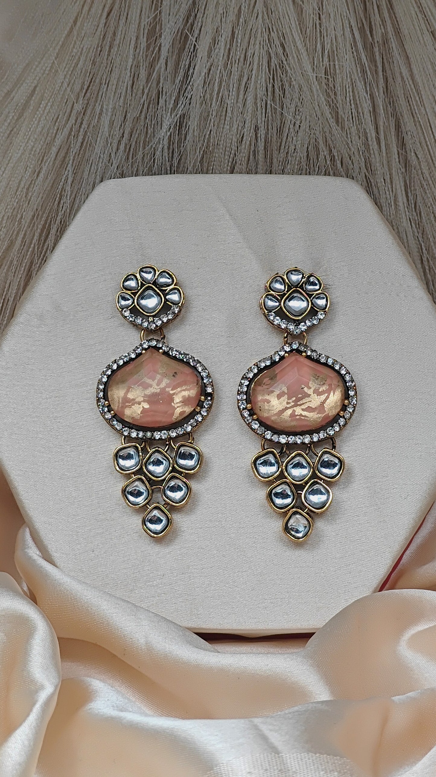 Luxury Kundan Studded Earrings With Champagne Stone