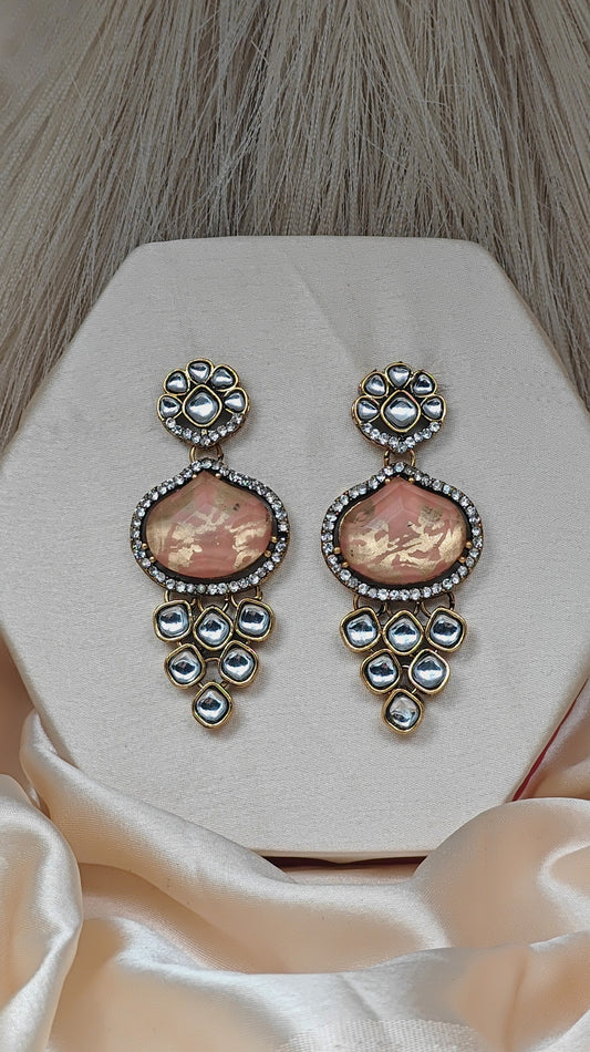 Luxury Kundan Studded Earrings With Champagne Stone