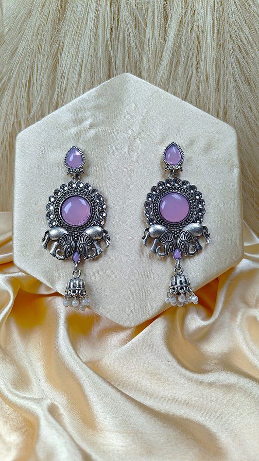 Lavender Majesty Elephant Oxidised Statement Earrings