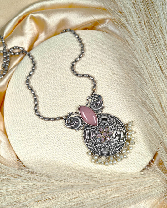 Swan Blossom Antique Silver Necklace Set