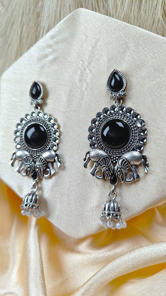 Noir Elephant Royal Oxidised Statement Earrings