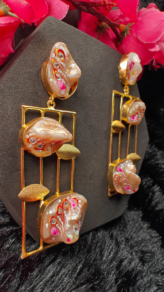 Artistic Drop Long Earrings With Gold Frame