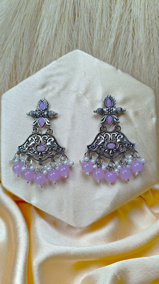 Lavender Blossom Oxidised Peacock Dangler Earrings