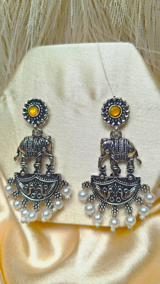 Sunlit Haathi Oxidised Dangler Earrings