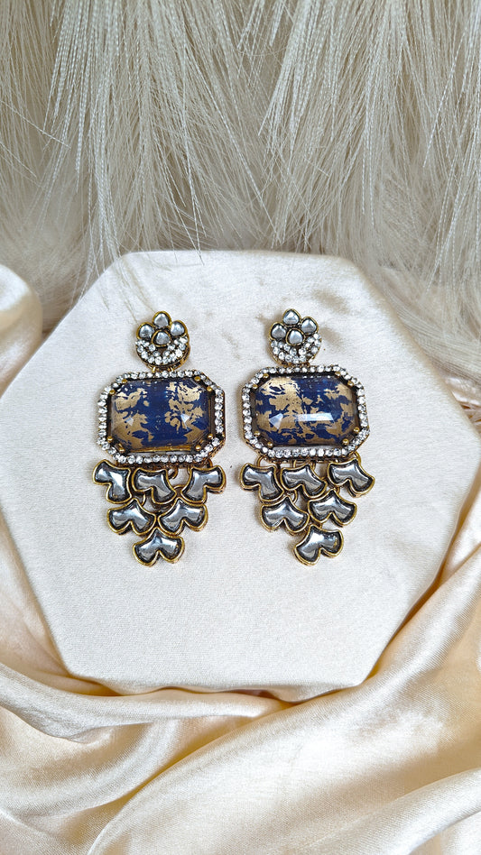 Royal sapphire tapestry kundan earrings