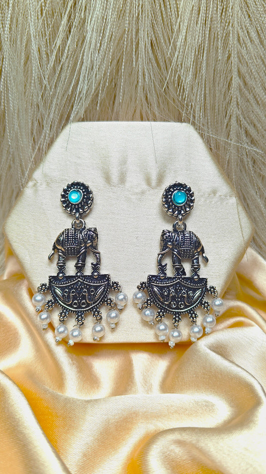 Royal Haathi Oxidised Dangler Earrings