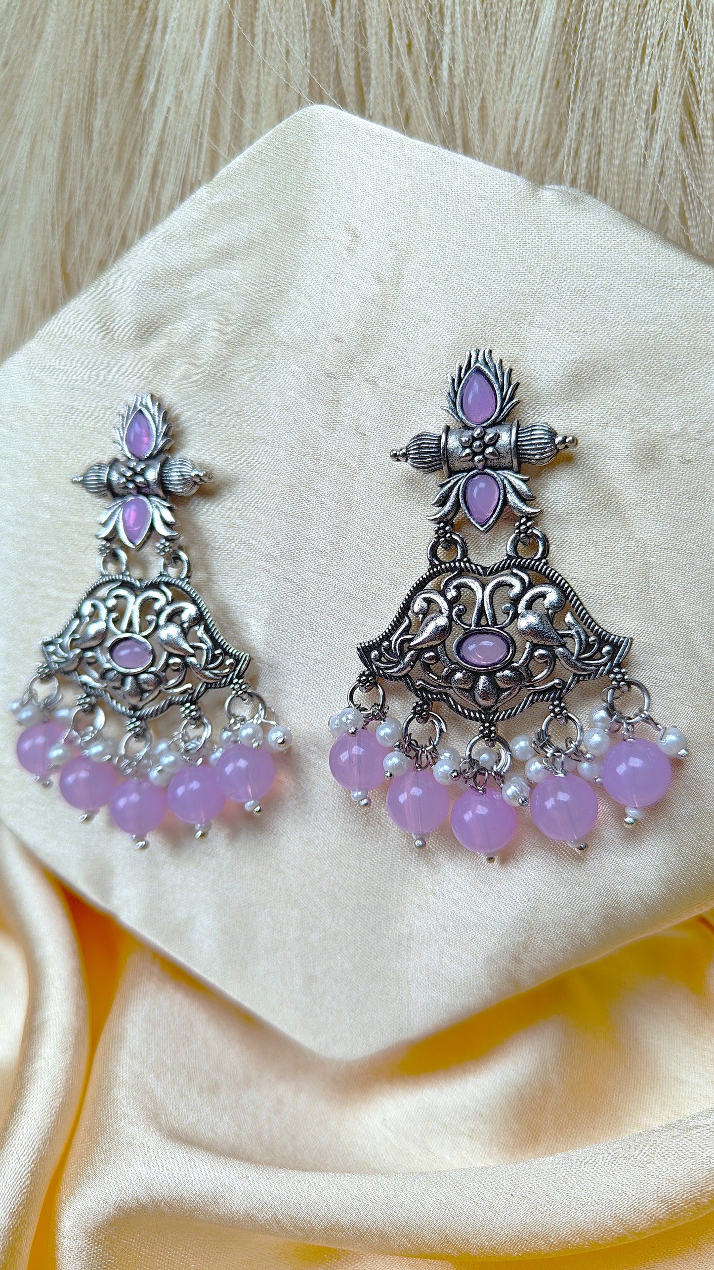 Lavender Blossom Oxidised Peacock Dangler Earrings