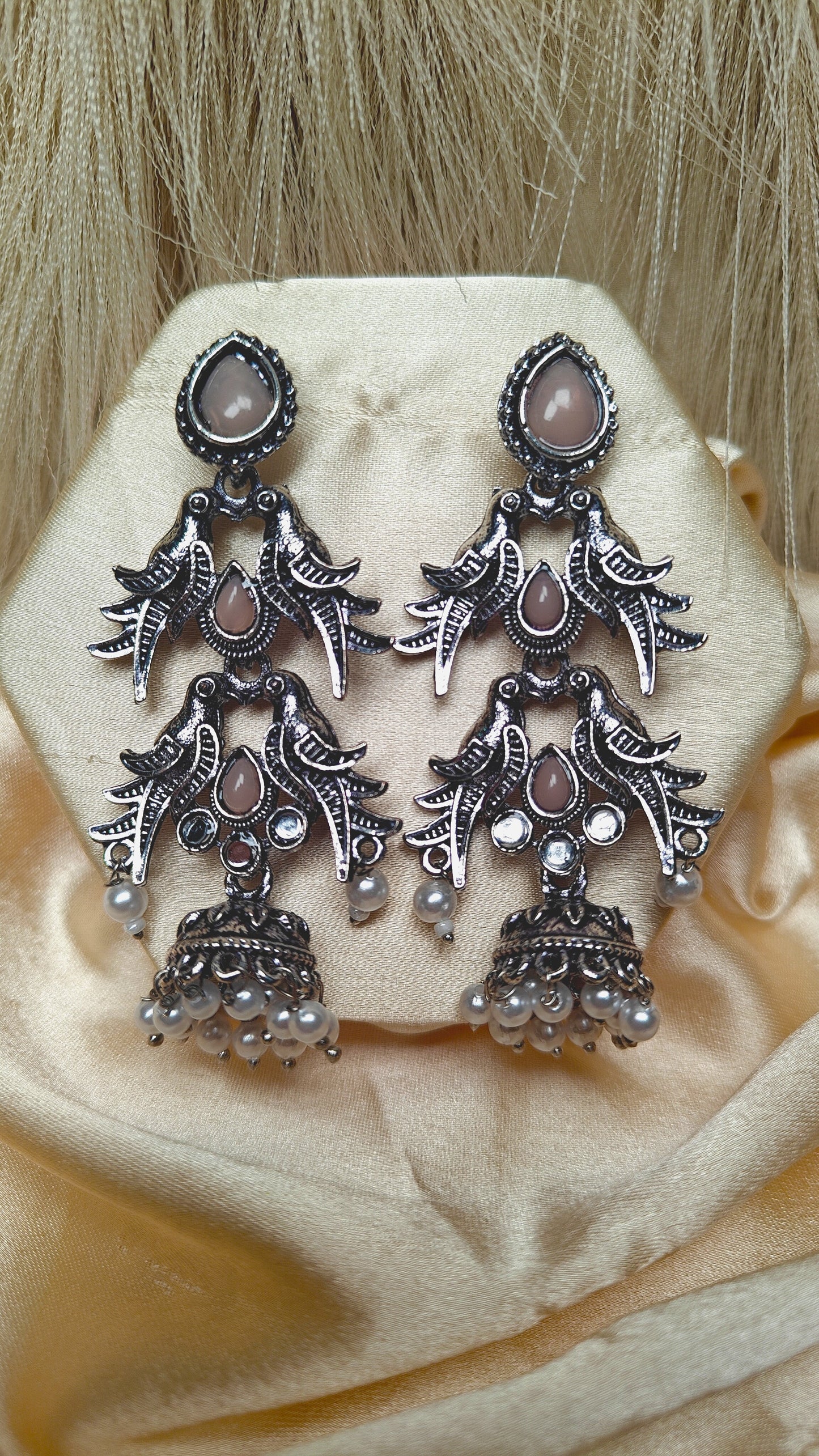 Silver Sparrow Cascade Oxidised Jhumka Earrings