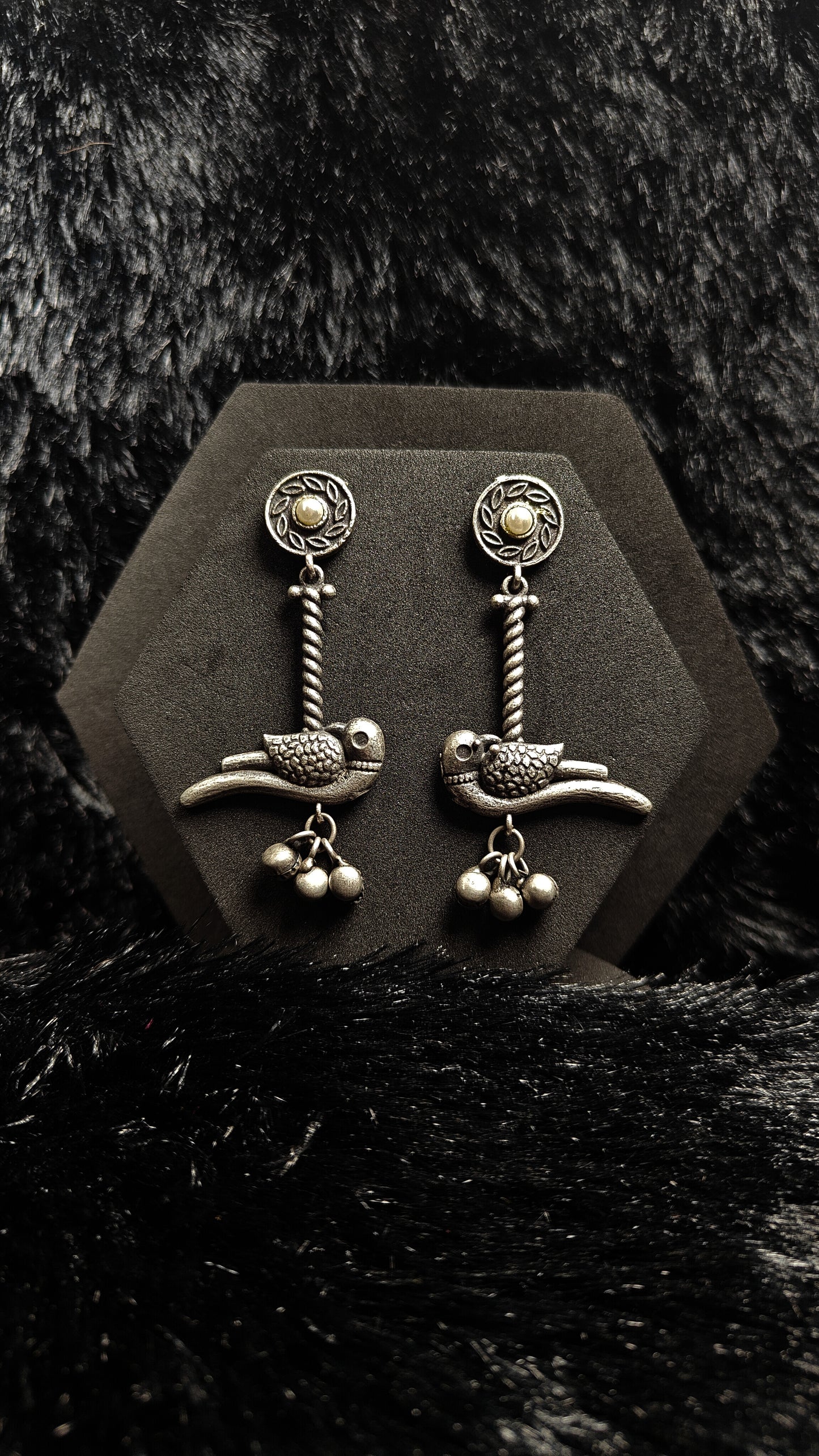 Antique Sparrow Dangler Oxidised Earrings