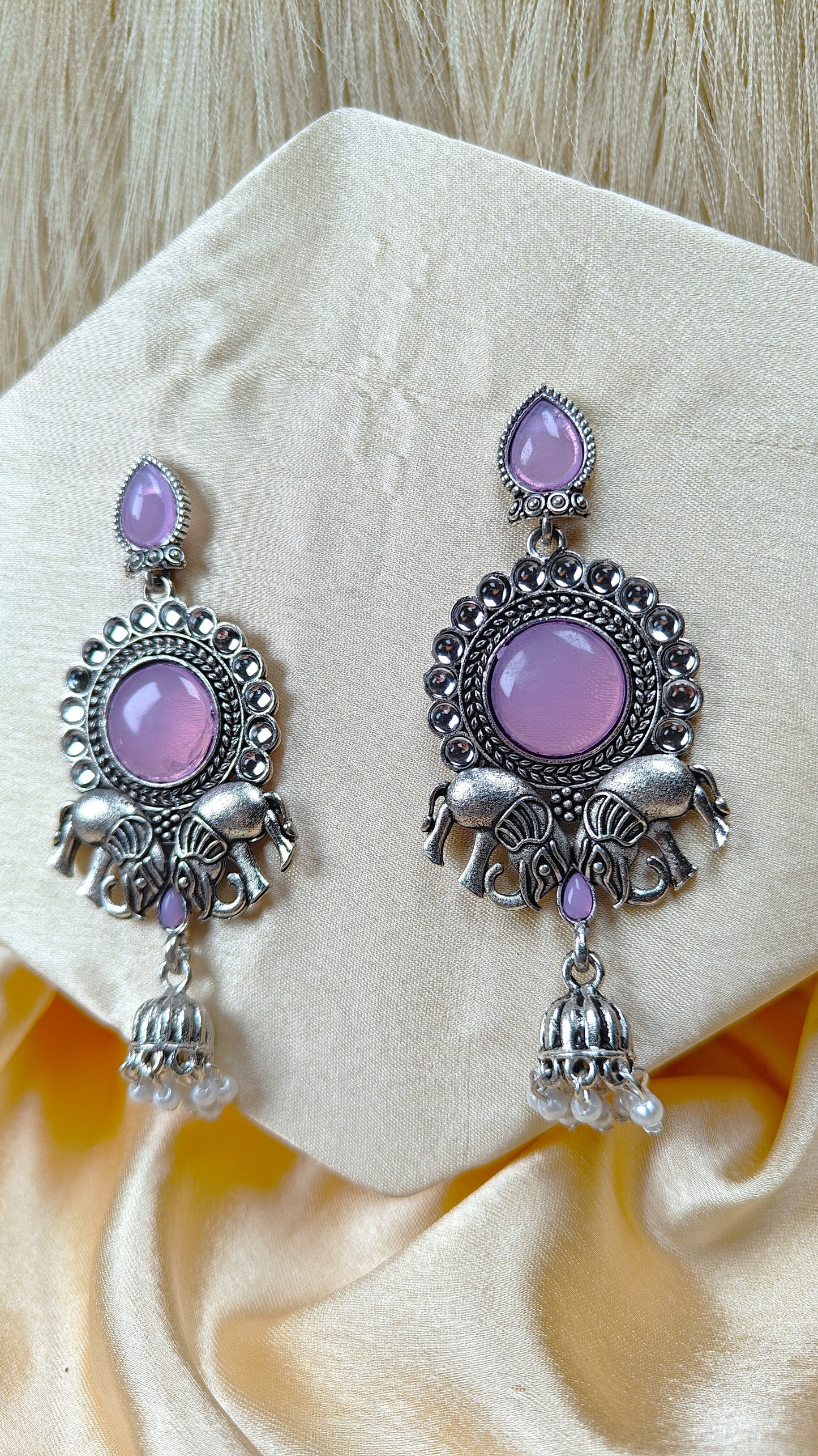Lavender Majesty Elephant Oxidised Statement Earrings