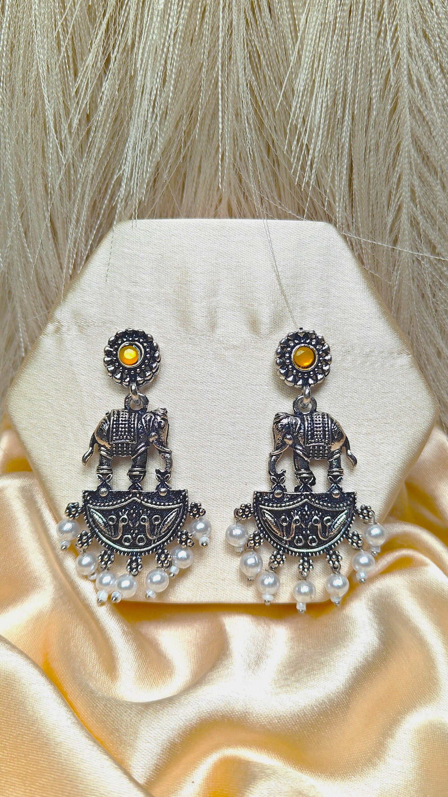 Sunlit Haathi Oxidised Dangler Earrings