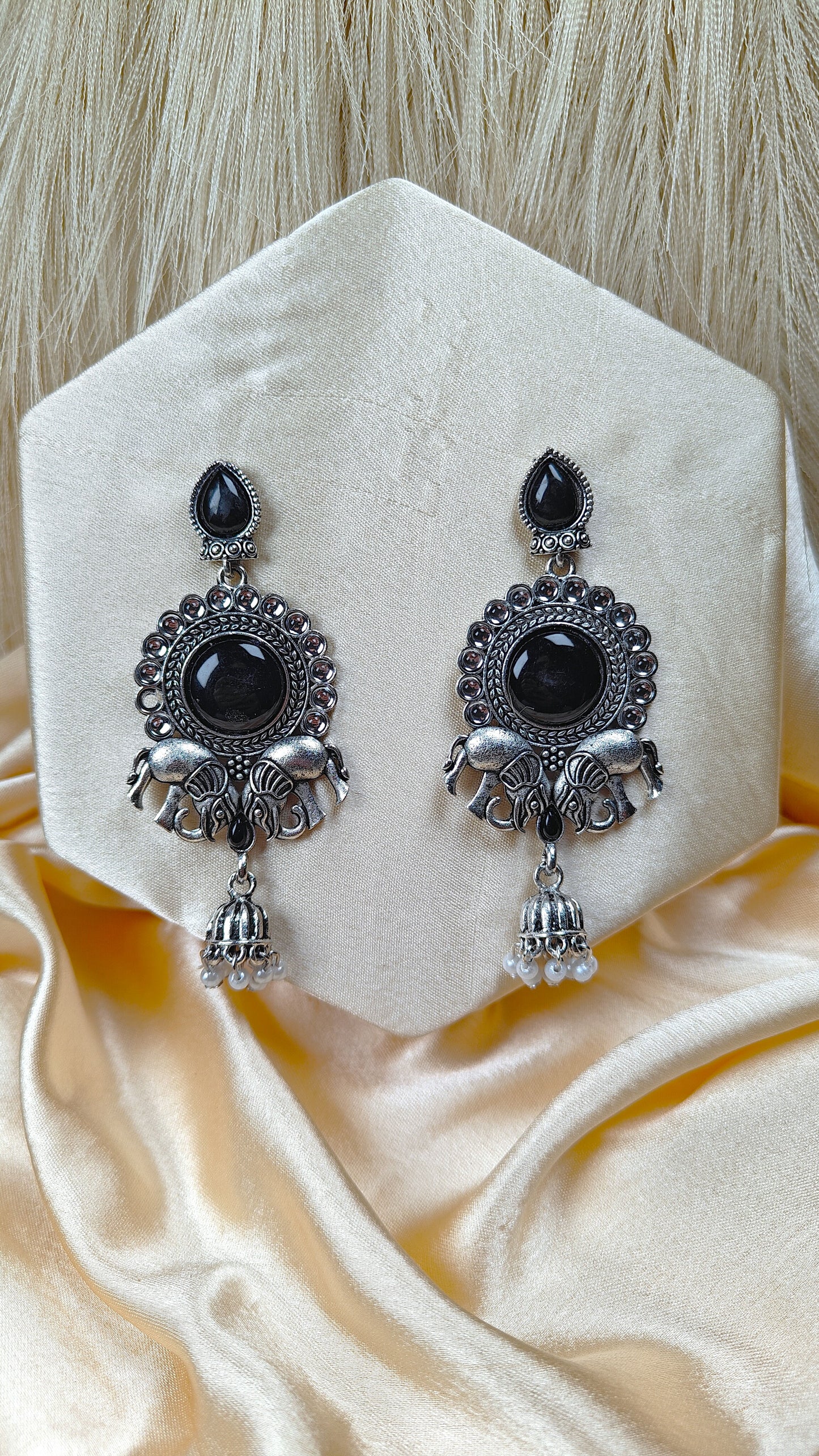 Noir Elephant Royal Oxidised Statement Earrings