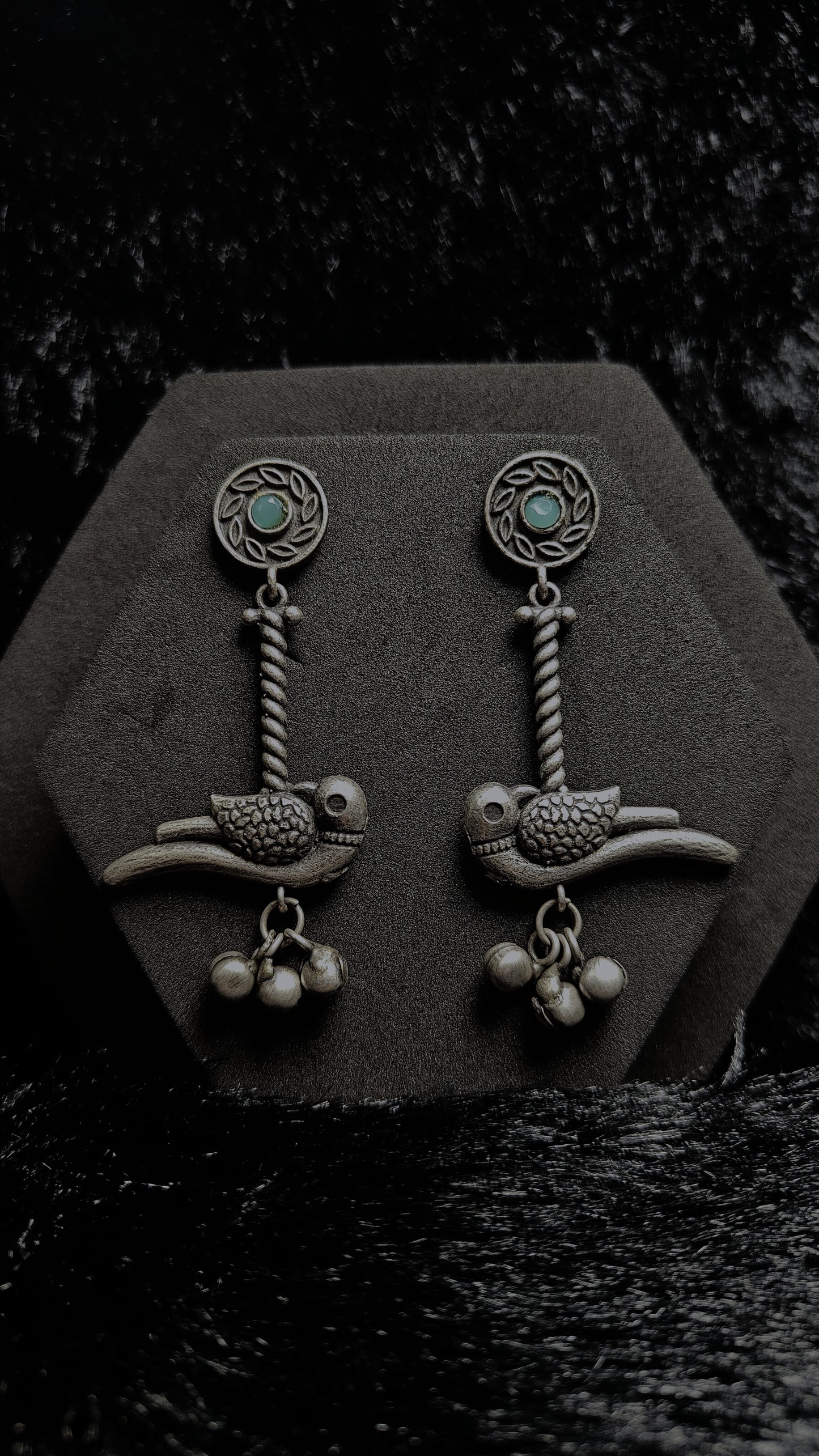 Oxidized Tribal Bird Dangler Earrings
