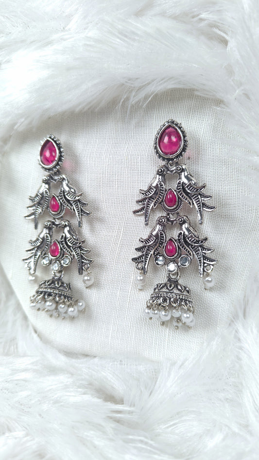 Pink Sparrow Cascade Oxidised Jhumka Earrings