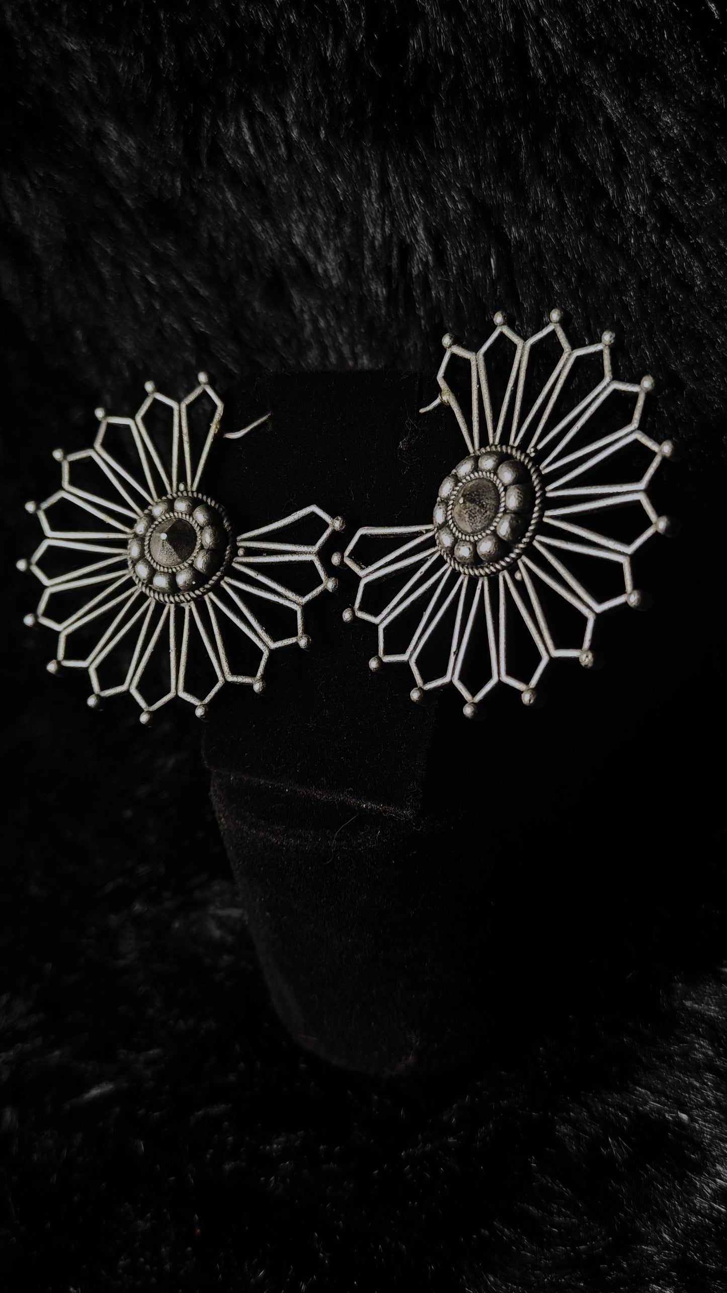 Oxidized Silver Sunburst Earrings