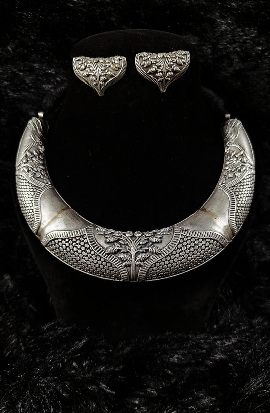Tribal Engraved Oxidised Choker Set