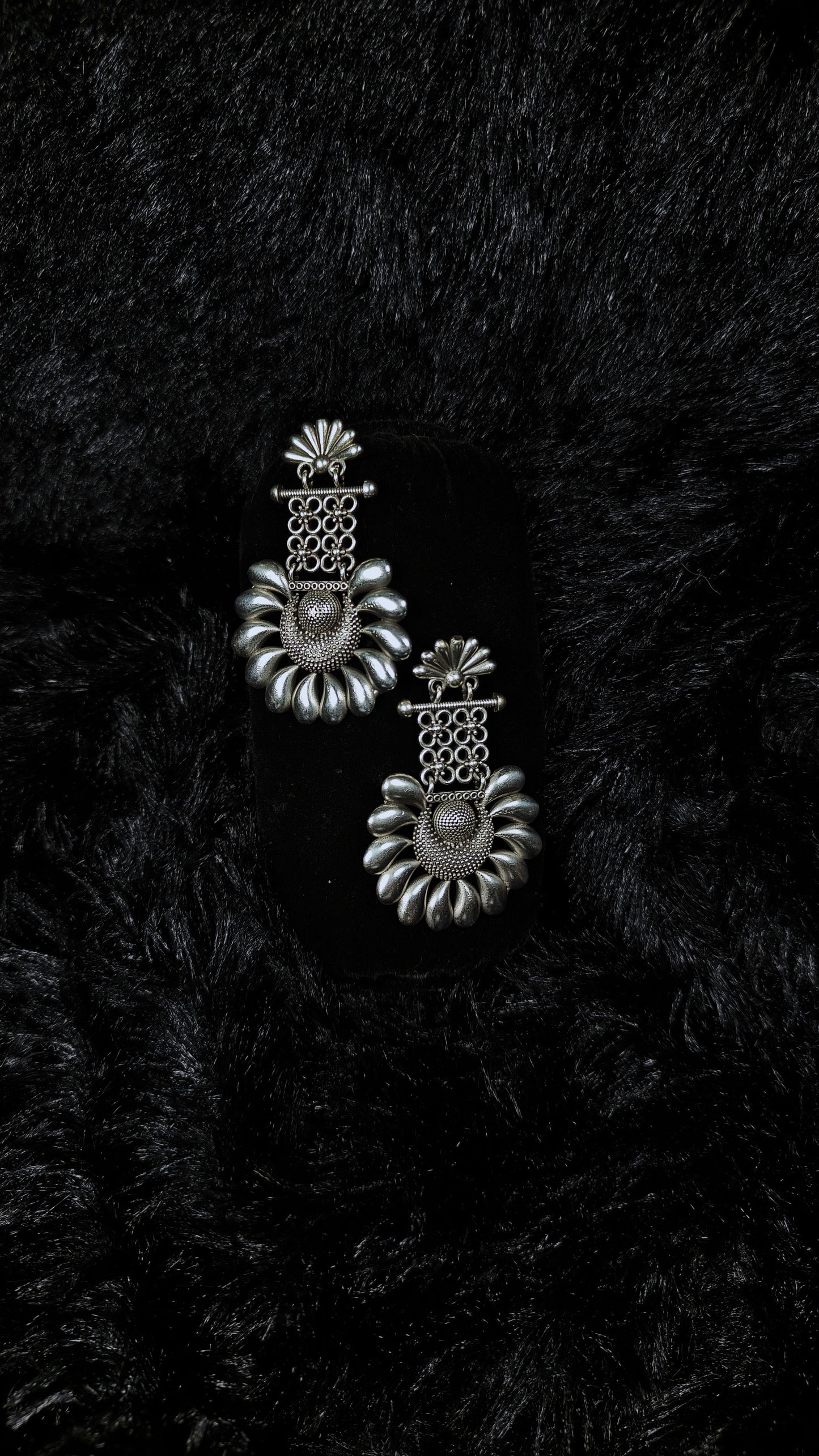 Antique silver floral drop earrings