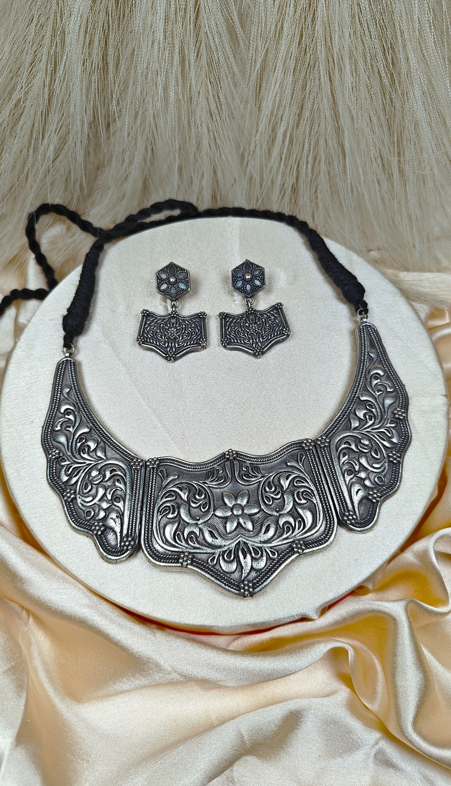 Antique Shield Motif Oxidised Necklace Set