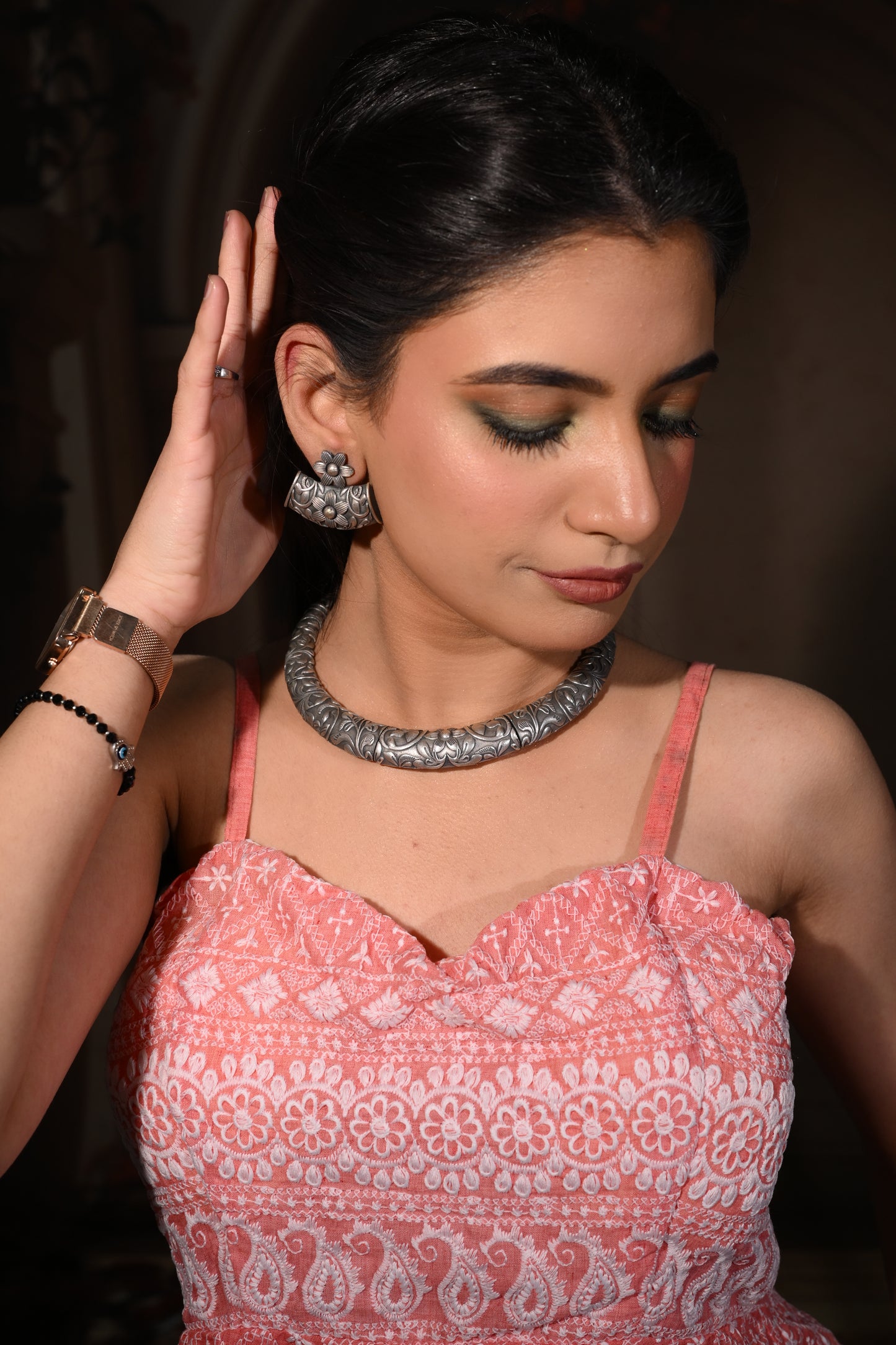 Vintage Bloom Oxidised Choker Set