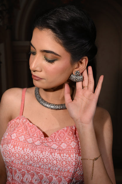 Vintage Bloom Oxidised Choker Set