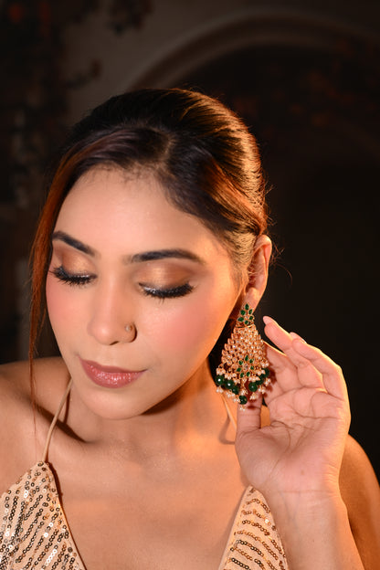 Boucles d'oreilles pendantes Kundan Vert émeraude