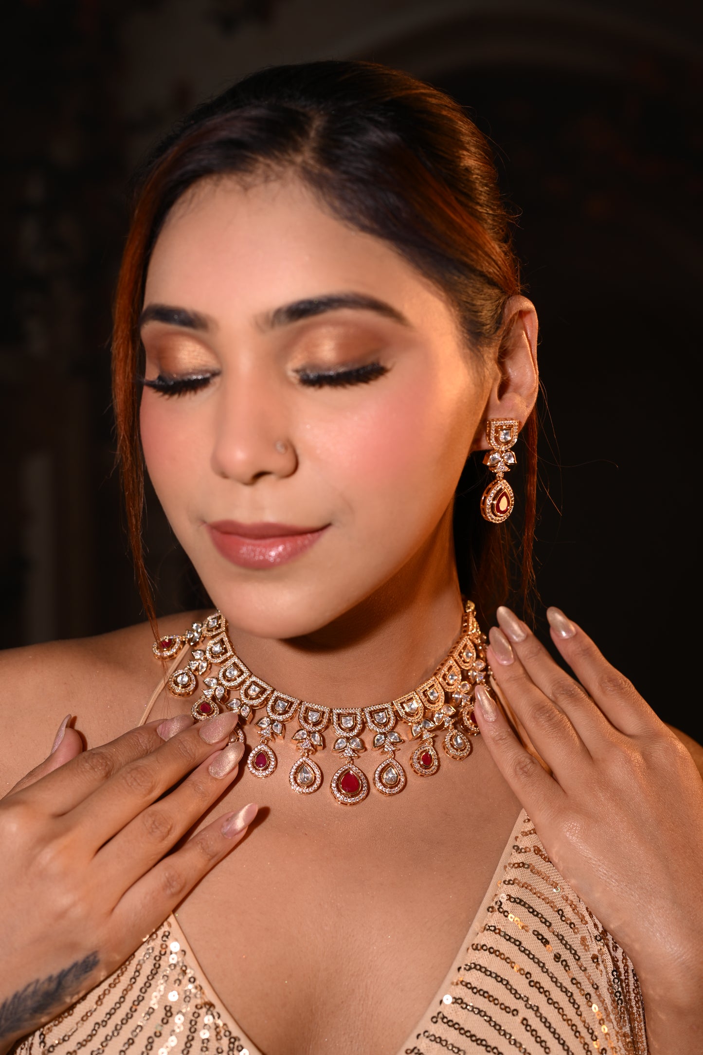 Royal Ruby Bridal Kundan Necklace Set