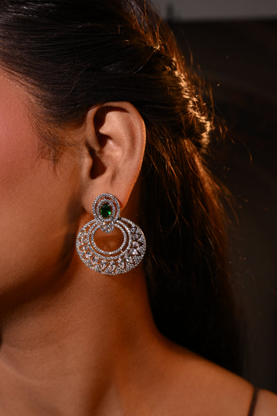Emerald Green Studded Luxury CZ Earrings