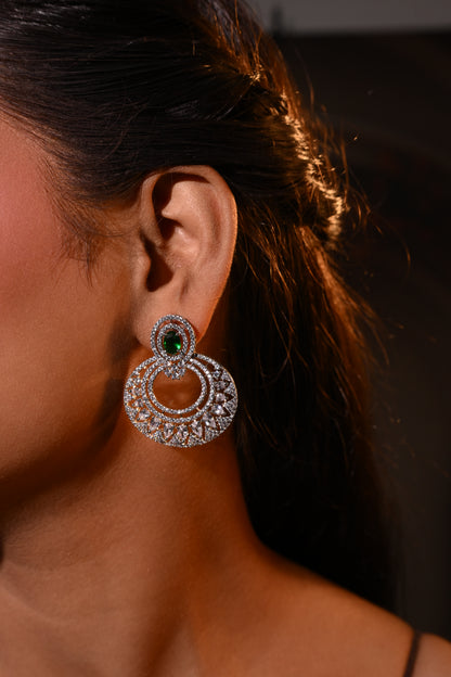 Emerald Green Studded Luxury CZ Earrings