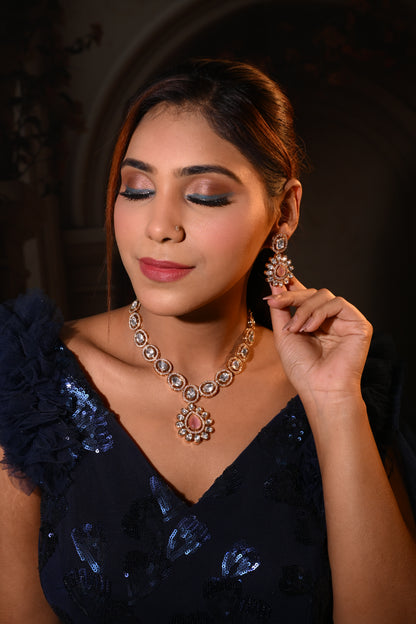 Royal Polki Kundan Necklace Set with Pink Centerstones