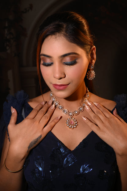 Royal Polki Kundan Necklace Set with Pink Centerstones