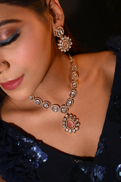 Royal Polki Kundan Necklace Set with Pink Centerstones